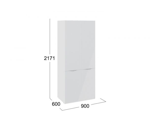 Шкаф для одежды с 2 дверями со стеклом «Глосс» (Белый глянец/Стекло )